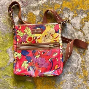 Sakroots Flat Crossbody floral coated canvas purse/bag/pouch, 8”